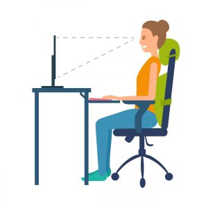 sitting at desk with correct posture